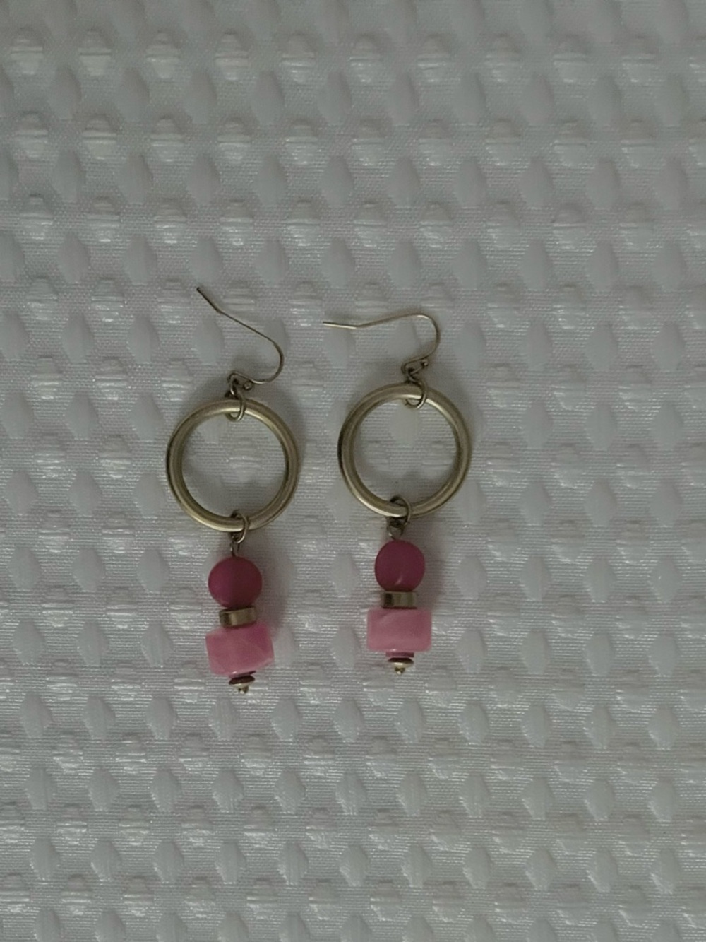 Chico's Pink Bead Hoop Drop Earrings with Gold Rings - Picture 1 of 1